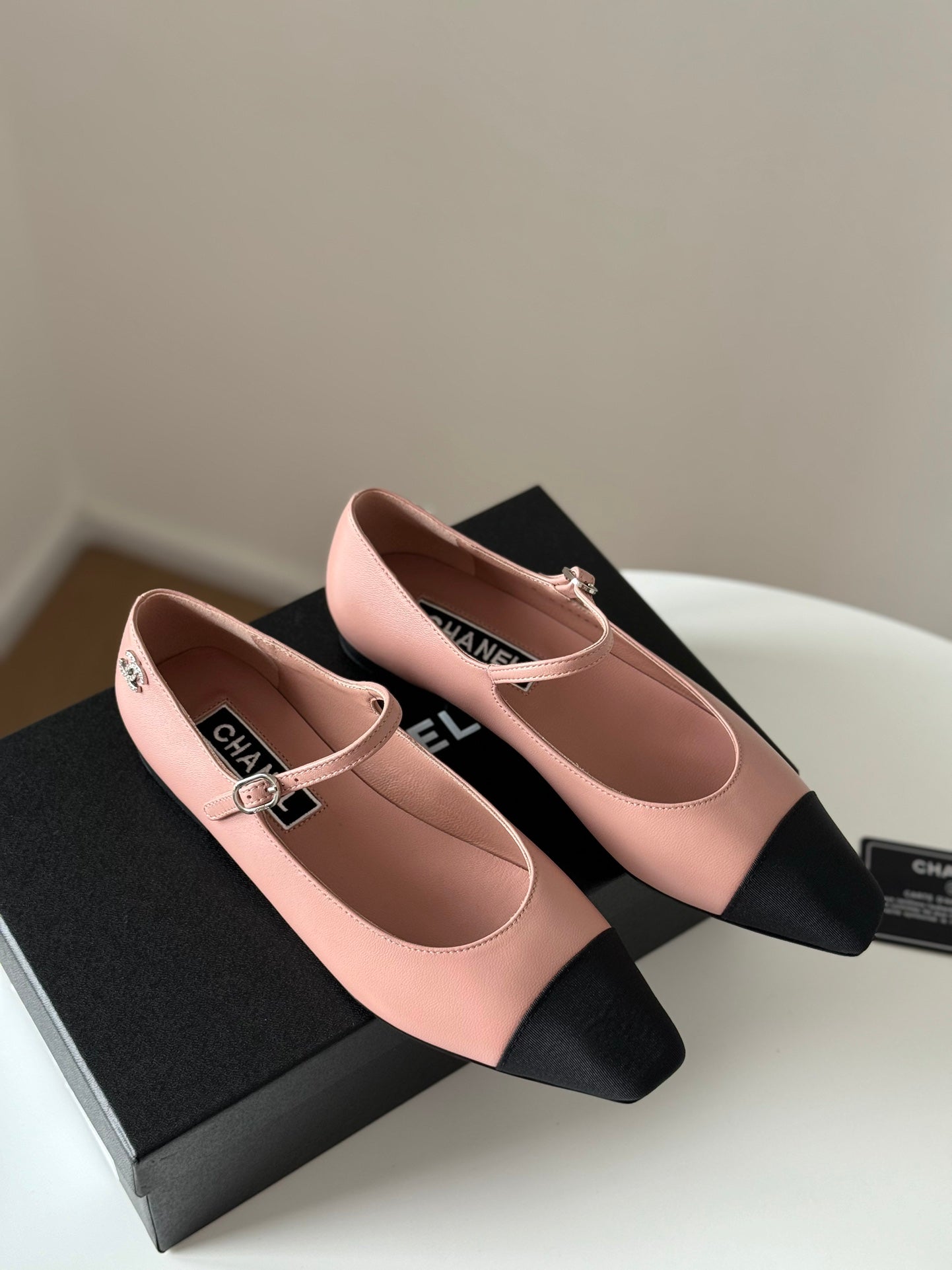 MARY JANE LIGHT PINK MIX BLACK CALFSKIN - 35