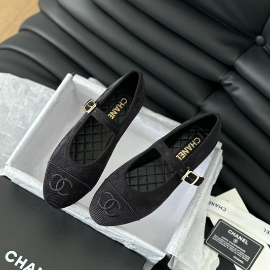 MARY JANE SHOES BLACK CORDUROY TWILL FABRIC - 35