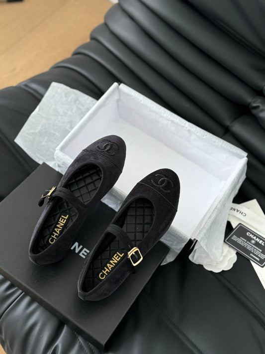 MARY JANE SHOES BLACK CORDUROY TWILL FABRIC - 35