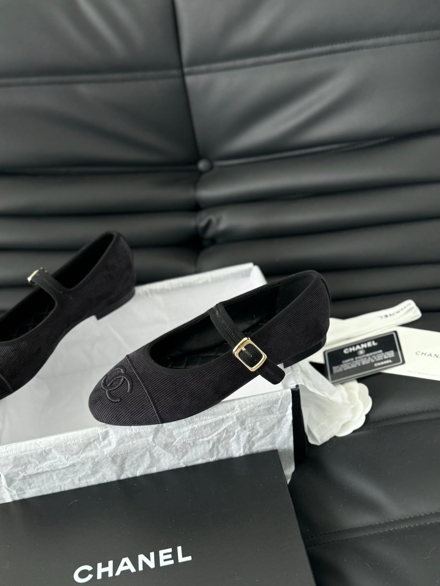 MARY JANE SHOES BLACK CORDUROY TWILL FABRIC - 35