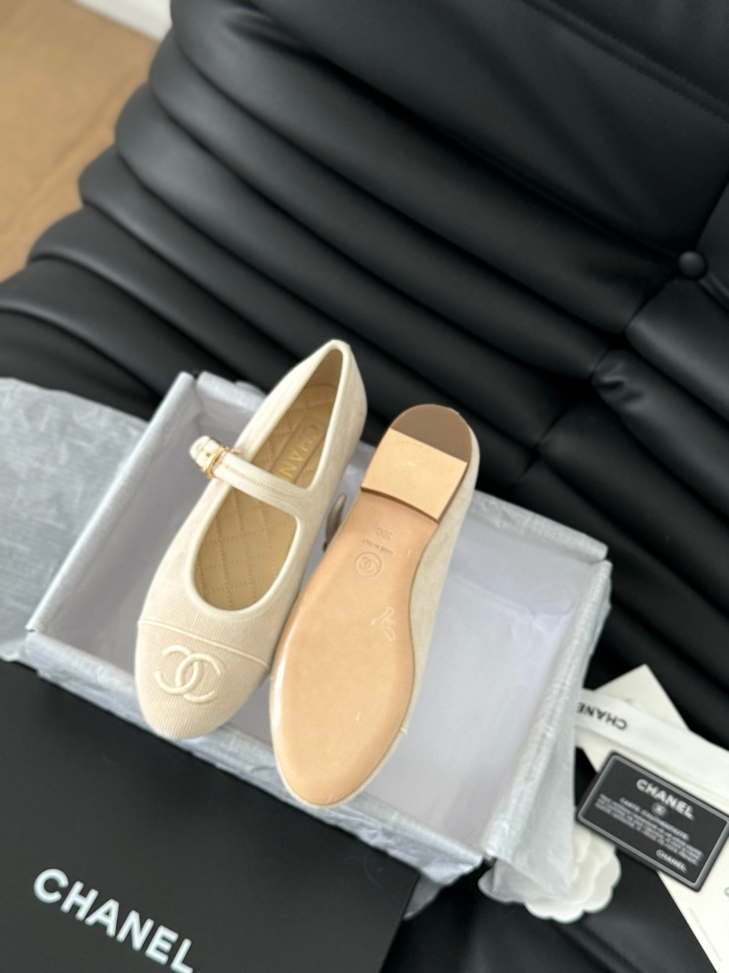 MARY JANE SHOES BEIGE CREAM CORDUROY TWILL FABRIC - 35