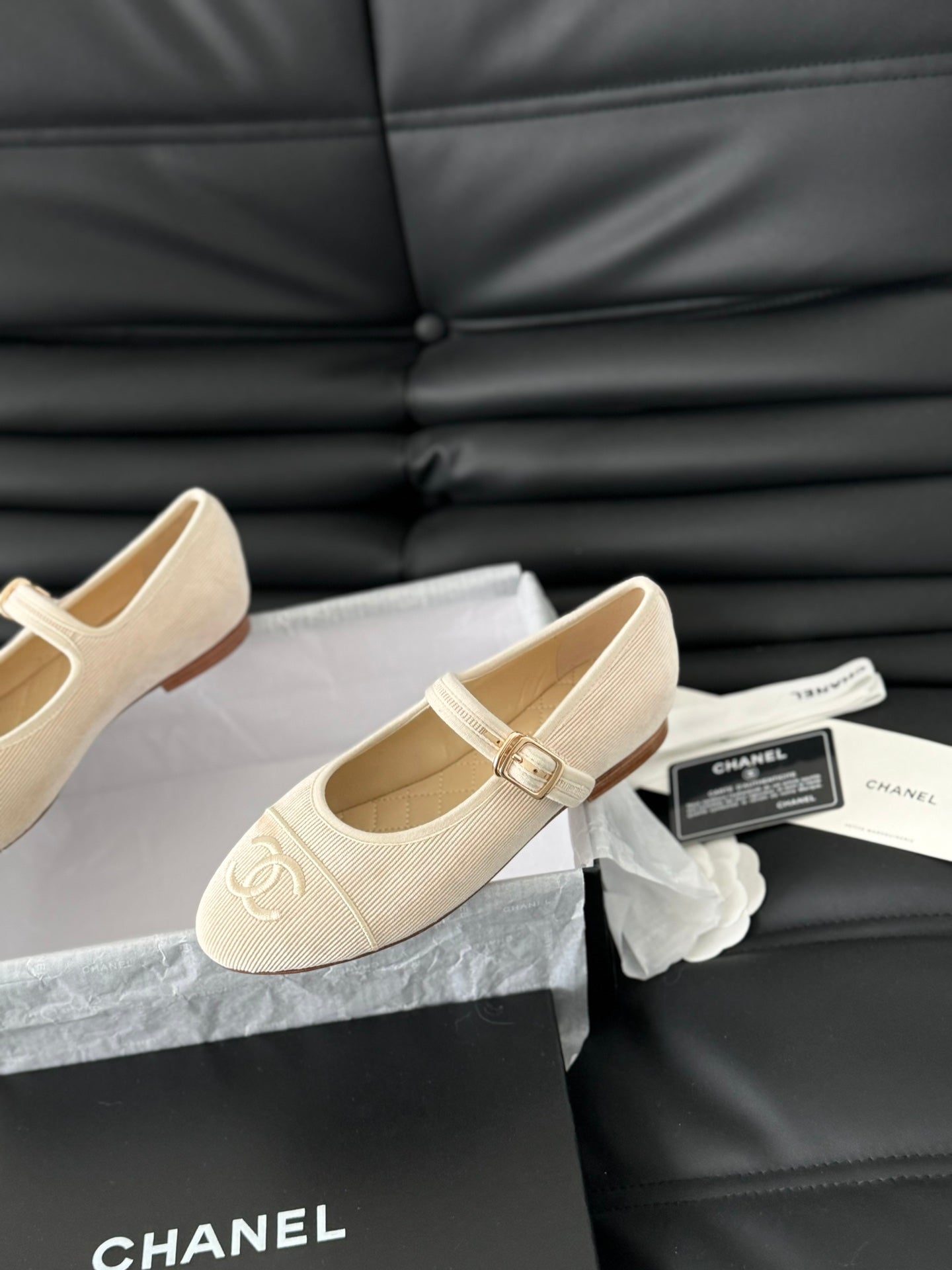 MARY JANE SHOES BEIGE CREAM CORDUROY TWILL FABRIC - 35