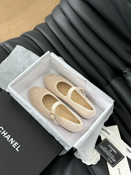 MARY JANE SHOES BEIGE CREAM CORDUROY TWILL FABRIC - 35