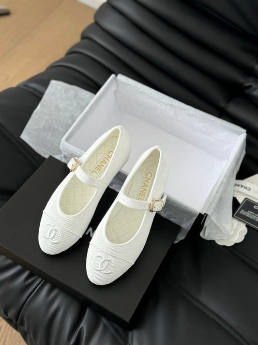 MARY JANE SHOES WHITE CORDUROY TWILL FABRIC - 35