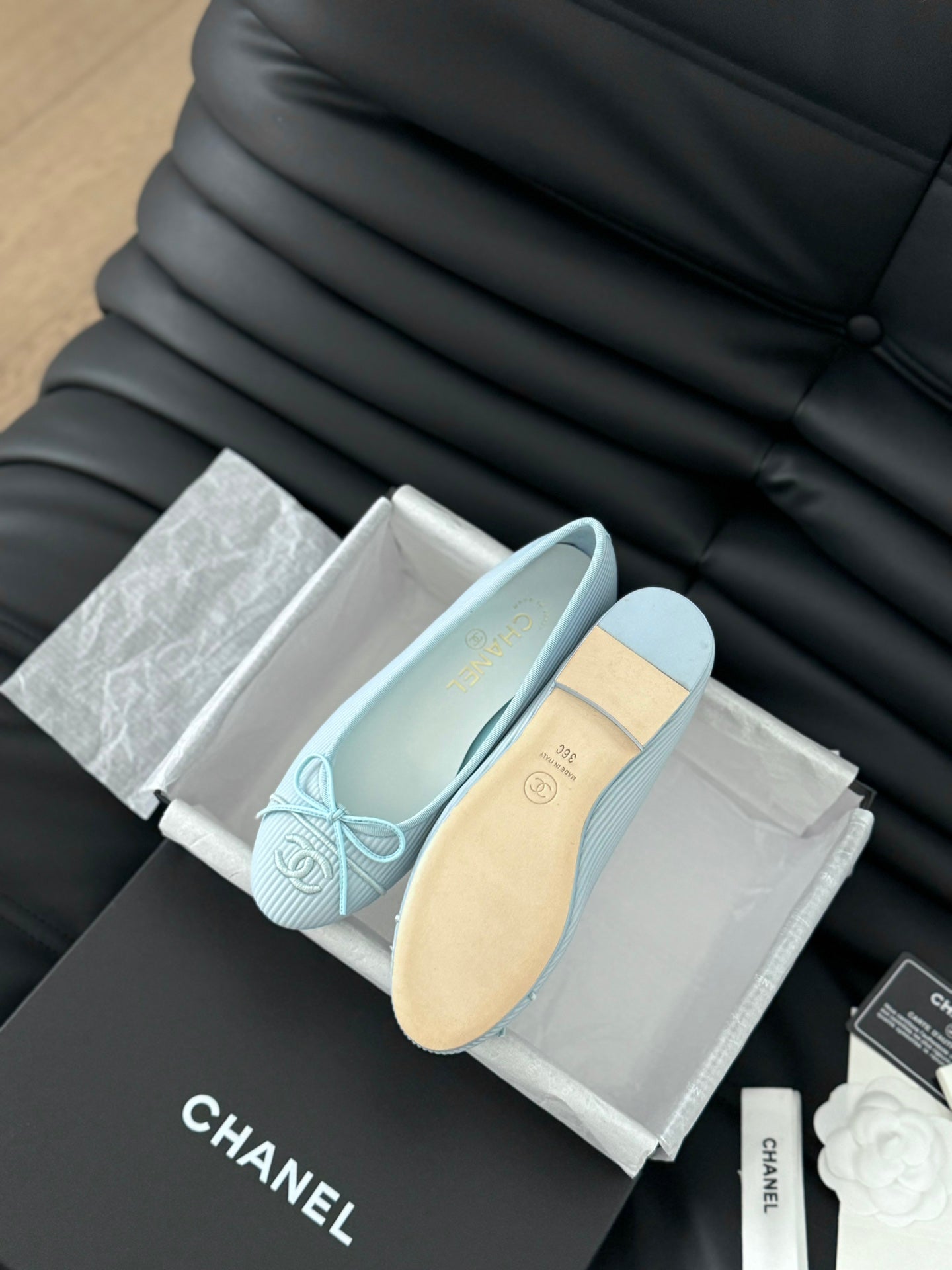 CLASSIC BALLET FLATS LIGHT BLUE LAMBSKIN - 35