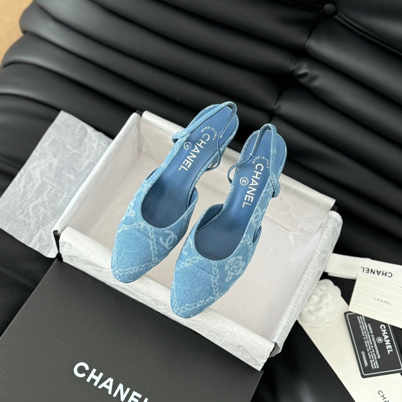 CLASSIC HIGH SLINGBACK CERULEAN BLUE CALFSKIN - 35
