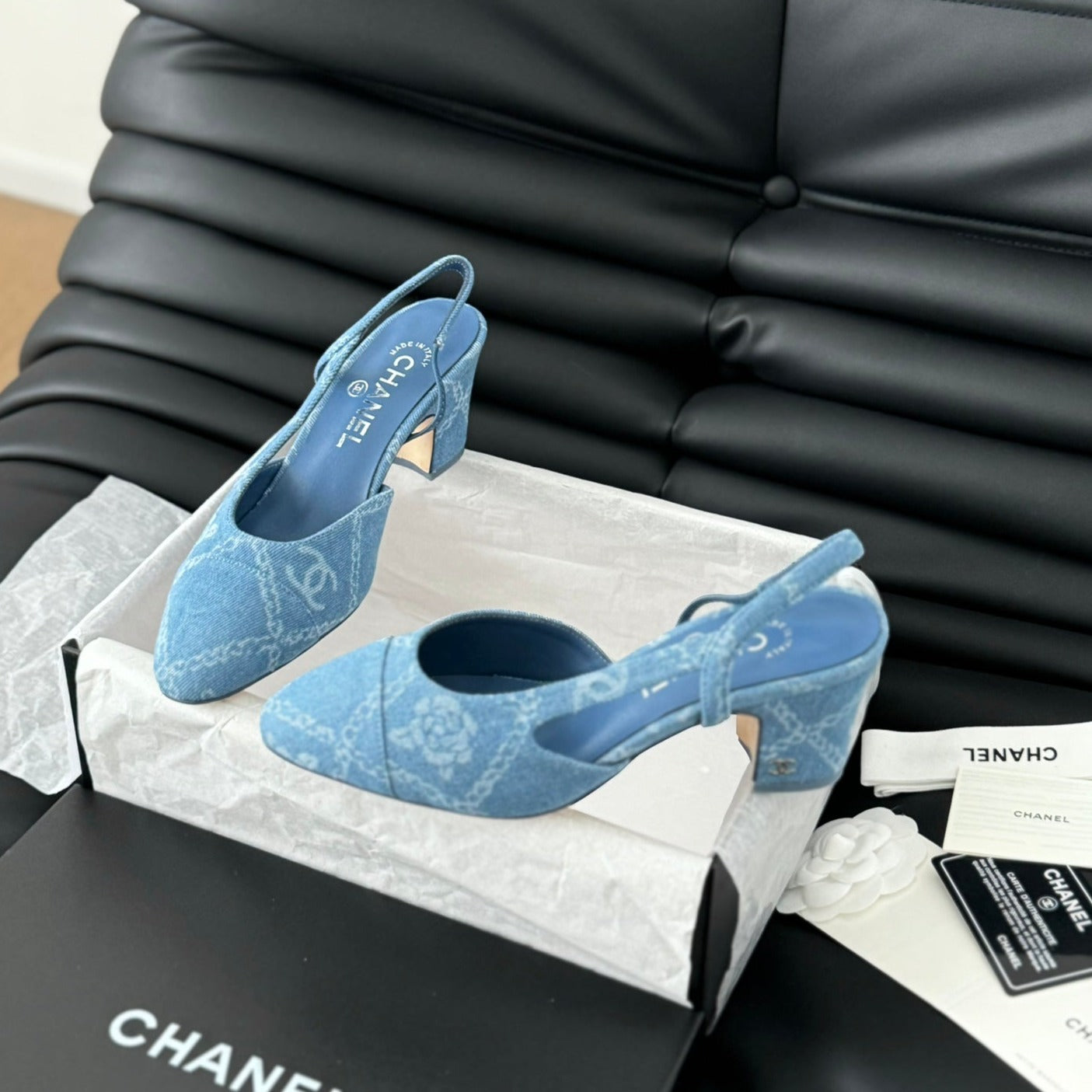 CLASSIC HIGH SLINGBACK CERULEAN BLUE CALFSKIN - 35