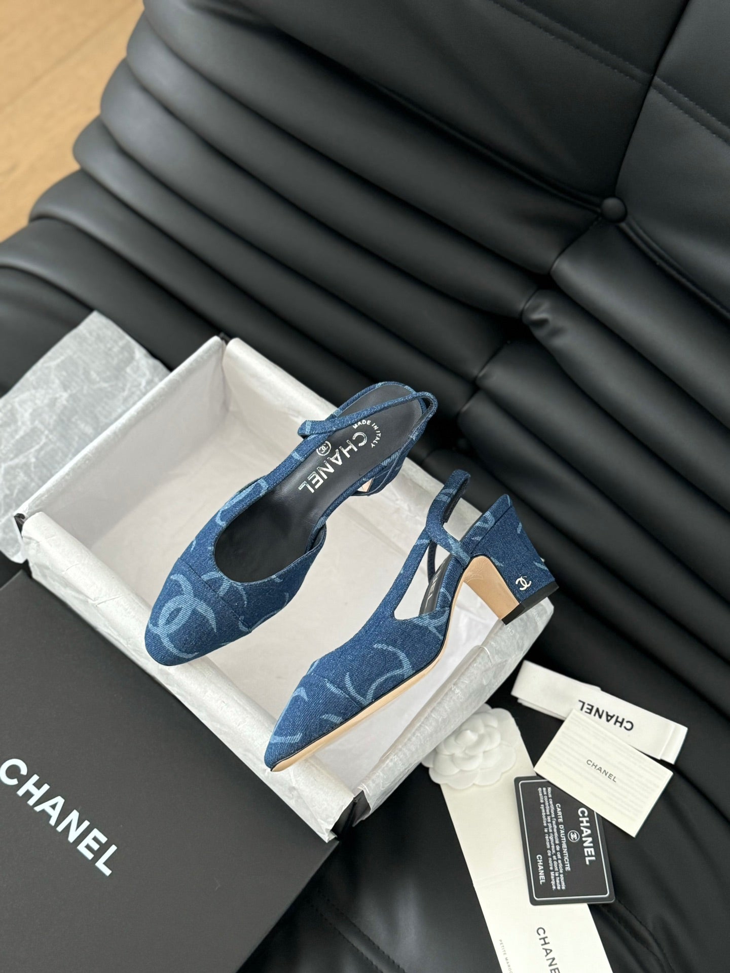 CLASSIC HIGH SLINGBACK NAVY BLUE CALFSKIN - 35