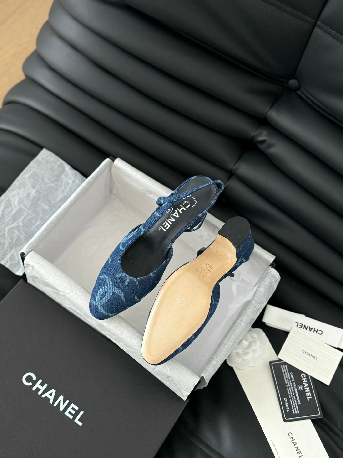 CLASSIC HIGH SLINGBACK NAVY BLUE CALFSKIN - 35