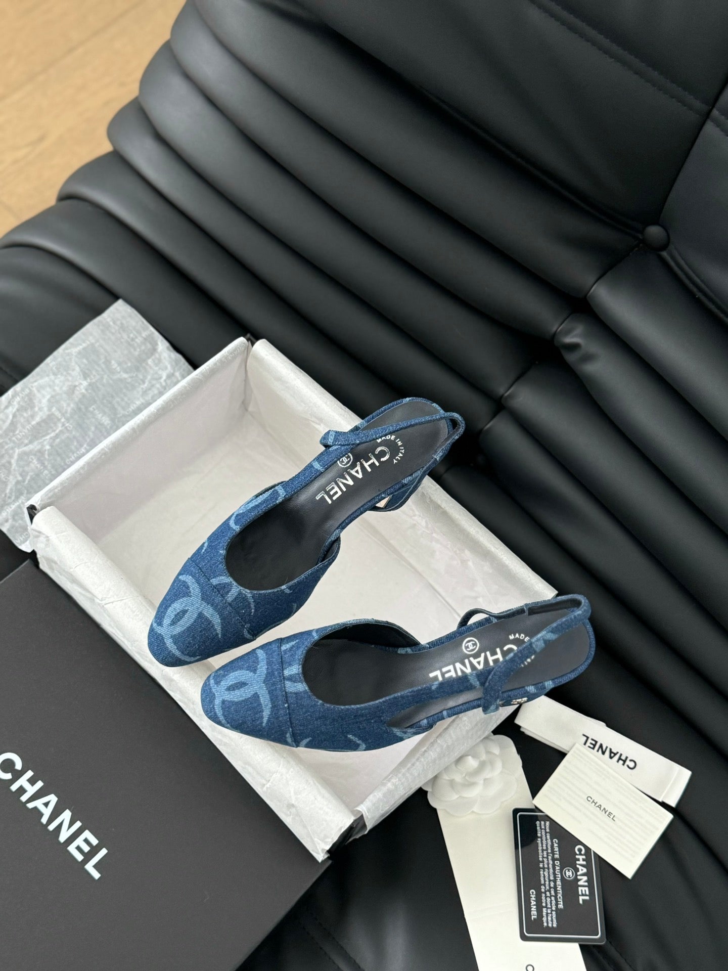 CLASSIC HIGH SLINGBACK NAVY BLUE CALFSKIN - 35