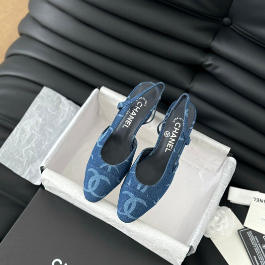CLASSIC HIGH SLINGBACK NAVY BLUE CALFSKIN - 35