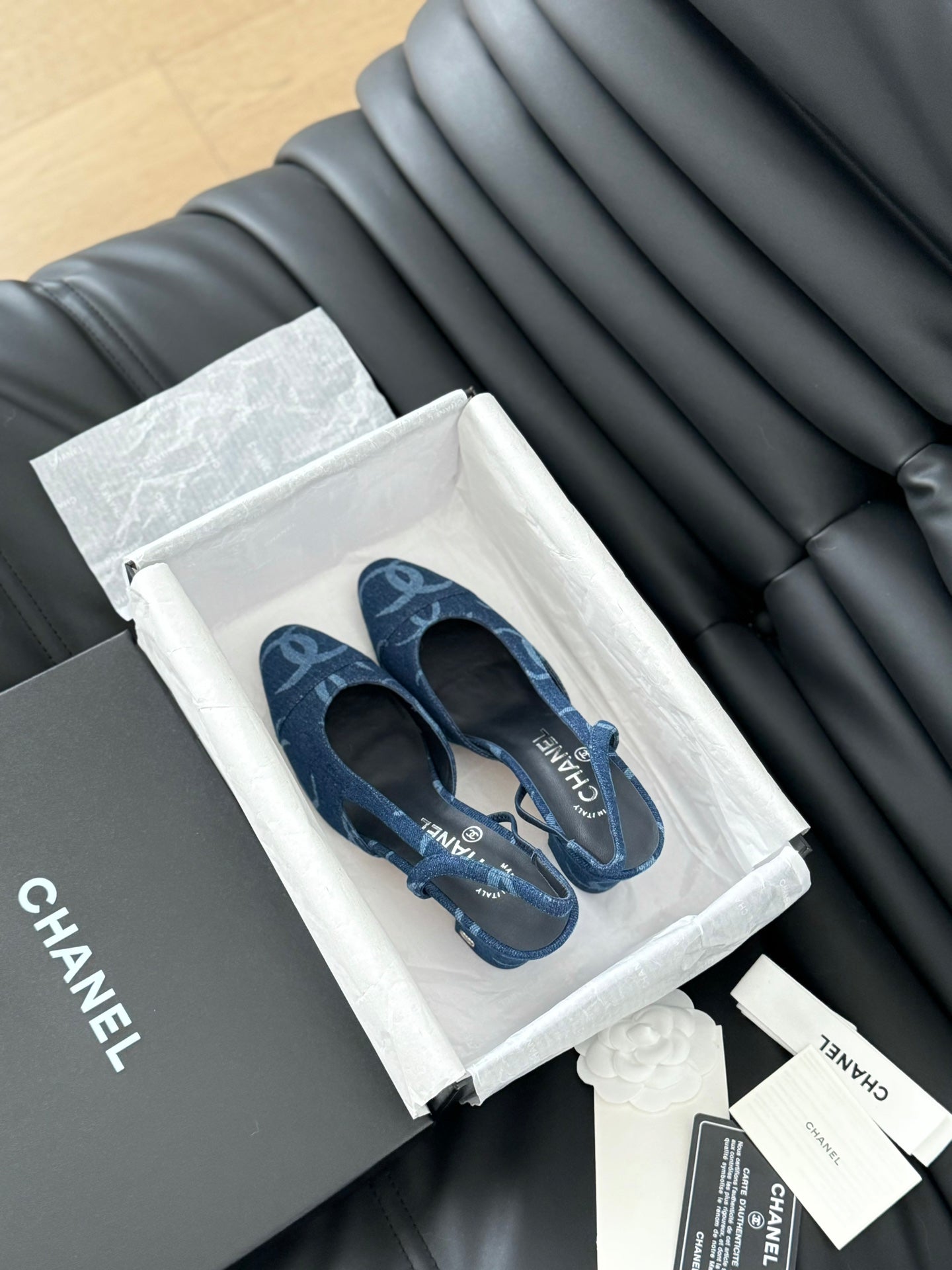 CLASSIC HIGH SLINGBACK NAVY BLUE CALFSKIN - 35