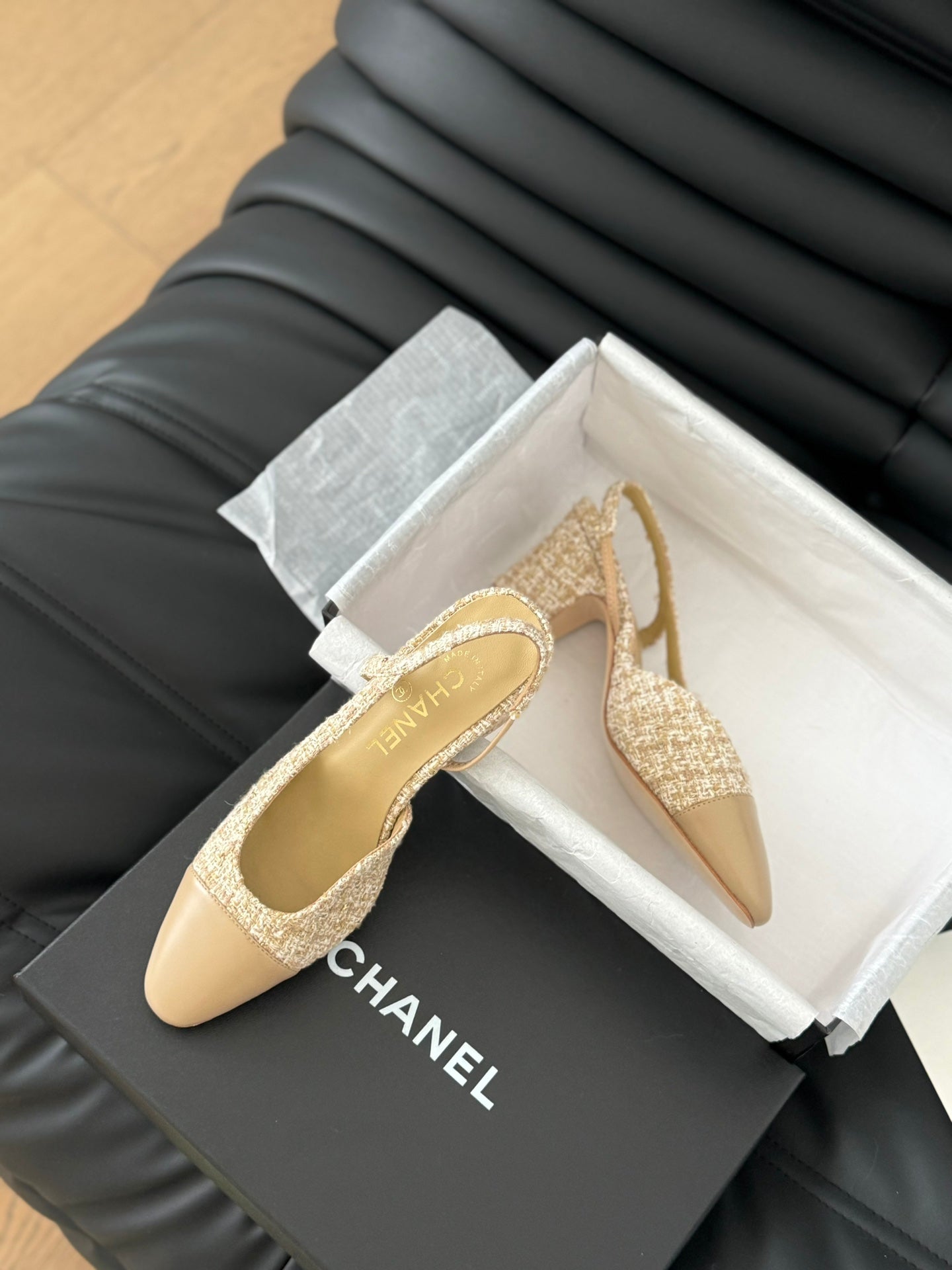 CLASSIC HIGH SLINGBACK CORN YELLOW TWEEDS AND CALFSKIN - 35