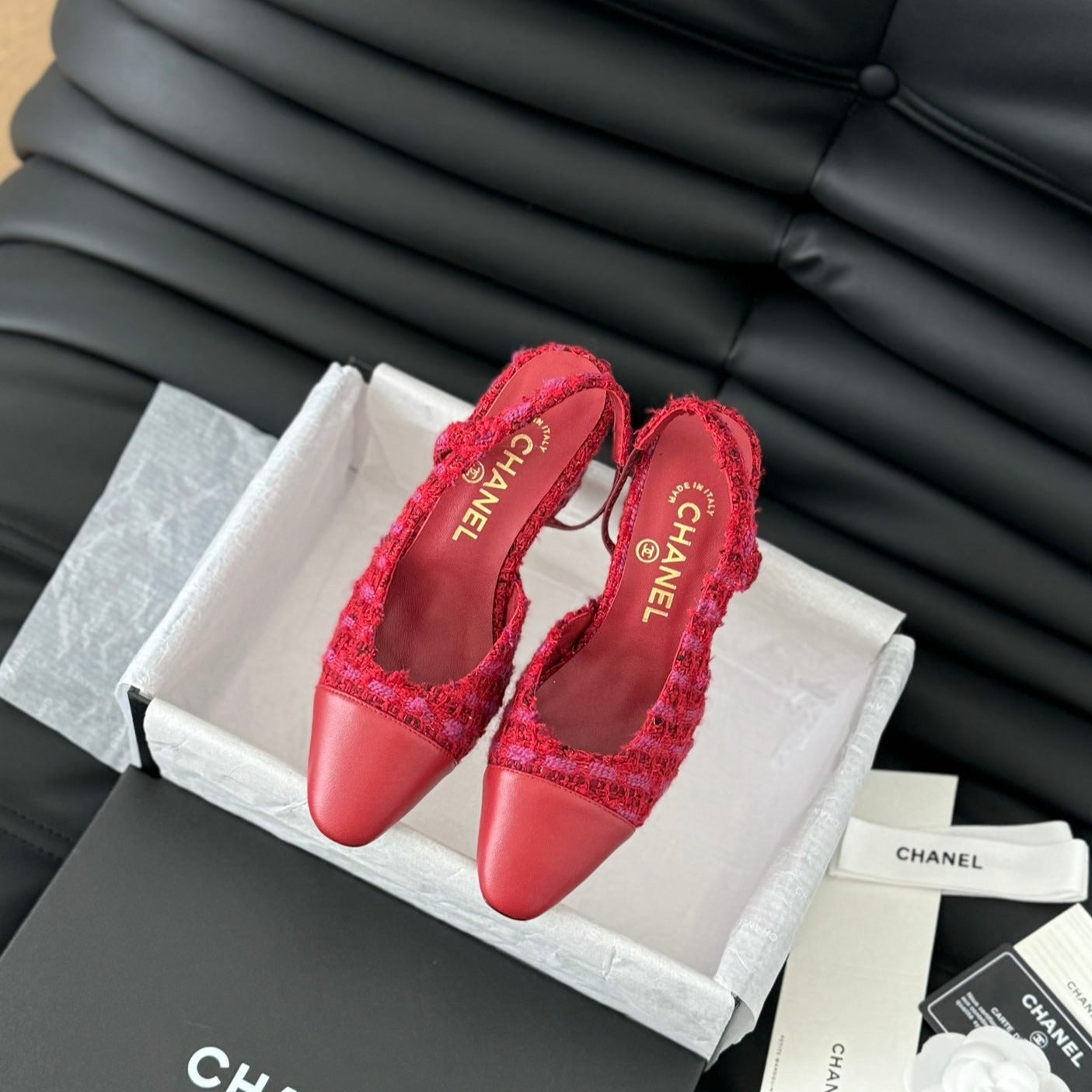 HIGH SLINGBACK IN RUBY RED TWEED AND LAMBSKIN - 35