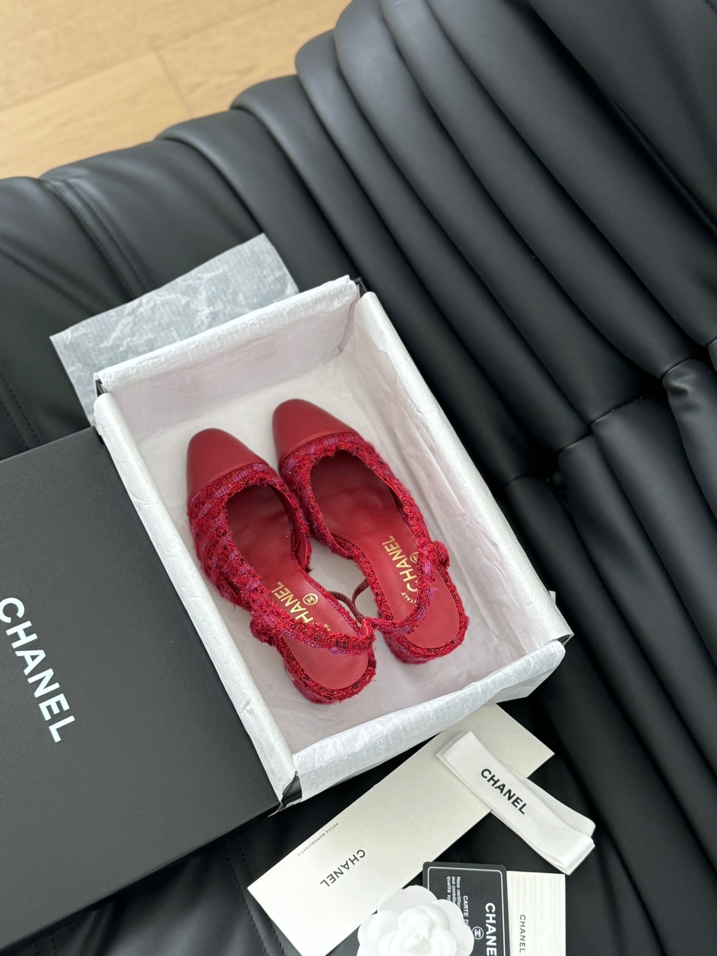 HIGH SLINGBACK IN RUBY RED TWEED AND LAMBSKIN - 35