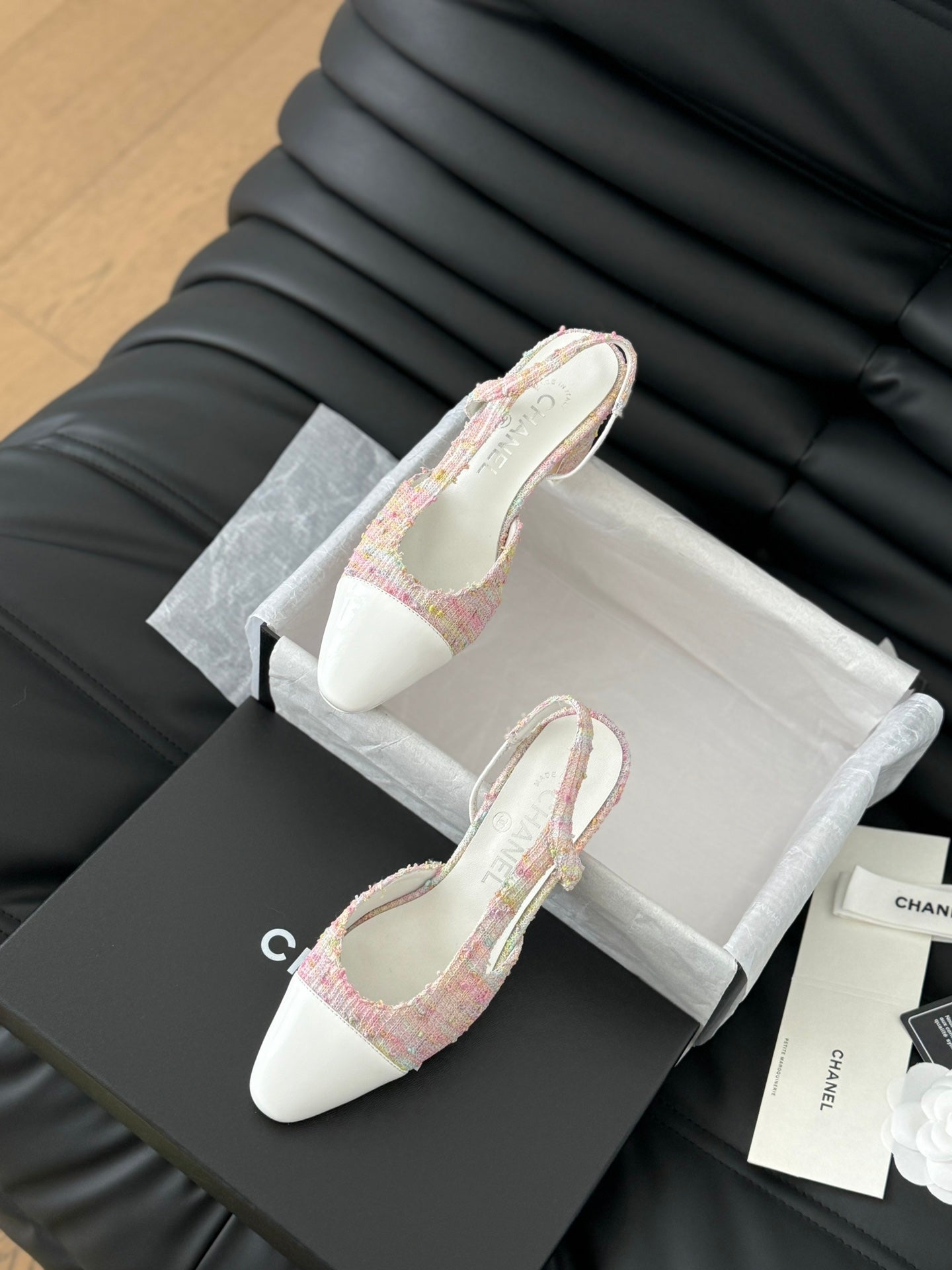 HIGH SLINGBACK IN LIGHT PINK TWEED MIX WHITE LAMBSKIN - 35
