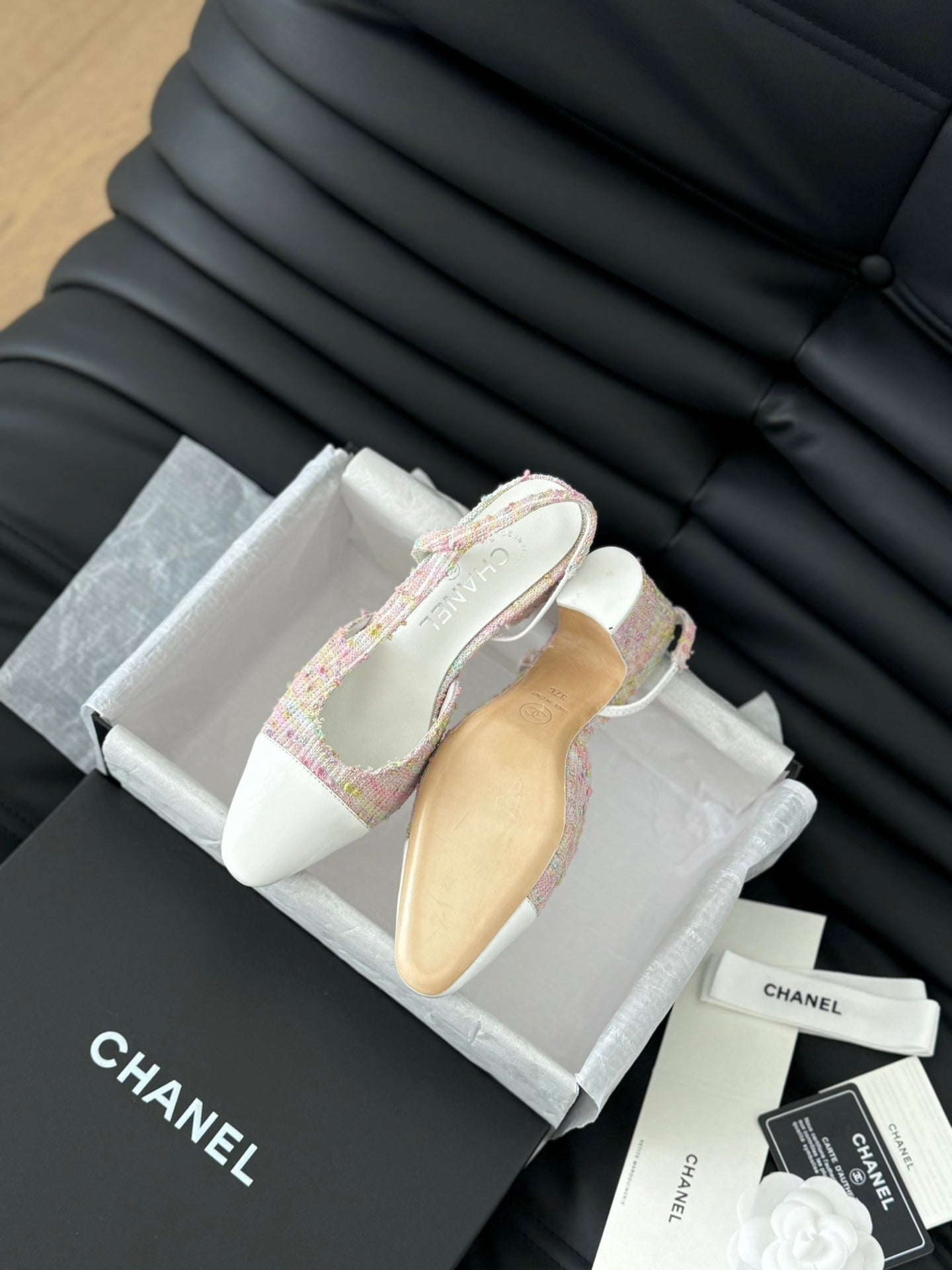 HIGH SLINGBACK IN LIGHT PINK TWEED MIX WHITE LAMBSKIN - 35