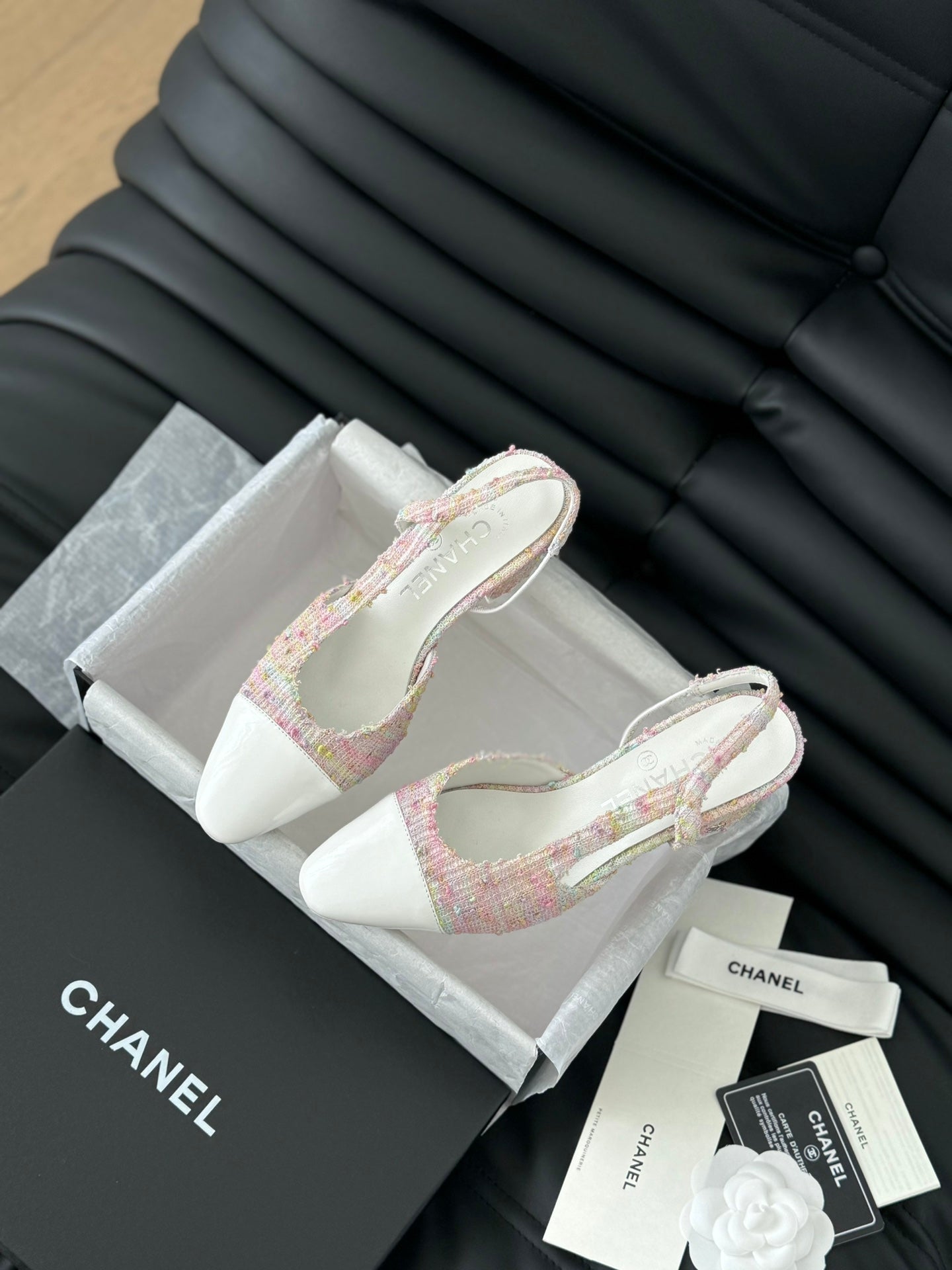 HIGH SLINGBACK IN LIGHT PINK TWEED MIX WHITE LAMBSKIN - 35