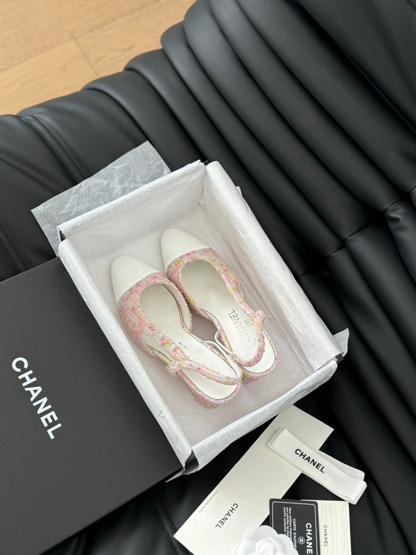 HIGH SLINGBACK IN LIGHT PINK TWEED MIX WHITE LAMBSKIN - 35