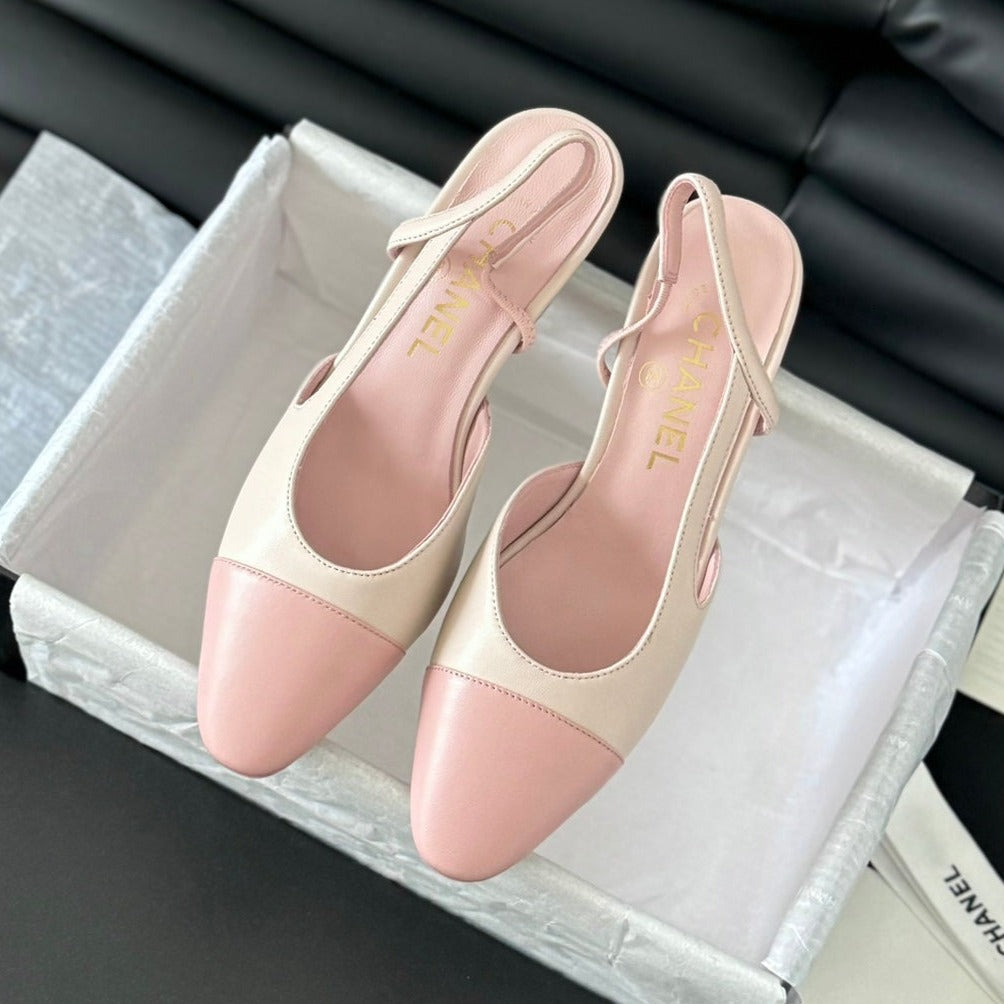 HIGH SLINGBACK IN LIGHT PINK LAMBSKIN - 35