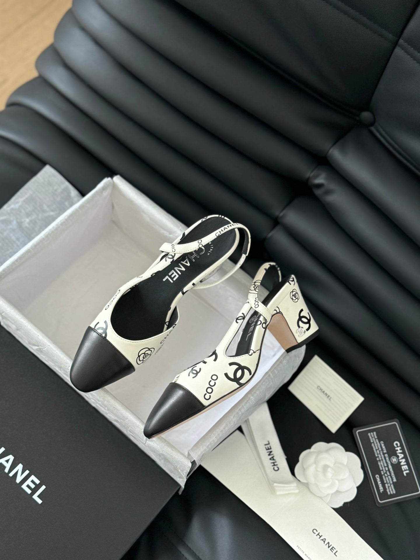 HIGH SLINGBACK IN WHITE MIX BLACK LAMBSKIN - 35