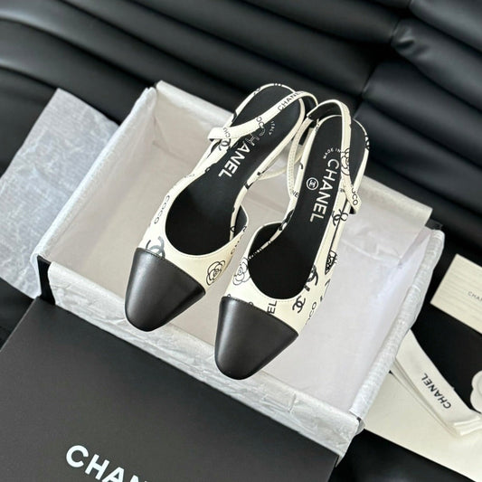 HIGH SLINGBACK IN WHITE MIX BLACK LAMBSKIN - 35