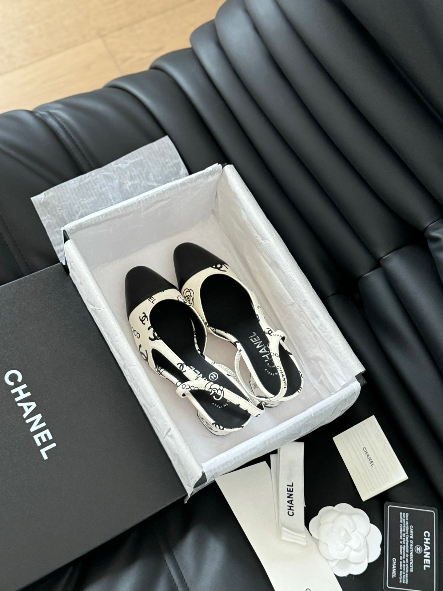 HIGH SLINGBACK IN WHITE MIX BLACK LAMBSKIN - 35