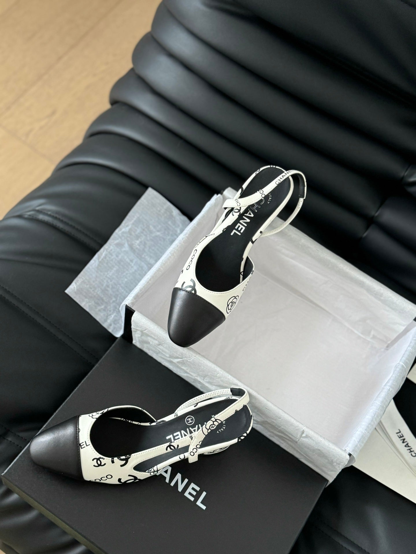 HIGH SLINGBACK IN WHITE MIX BLACK LAMBSKIN - 35