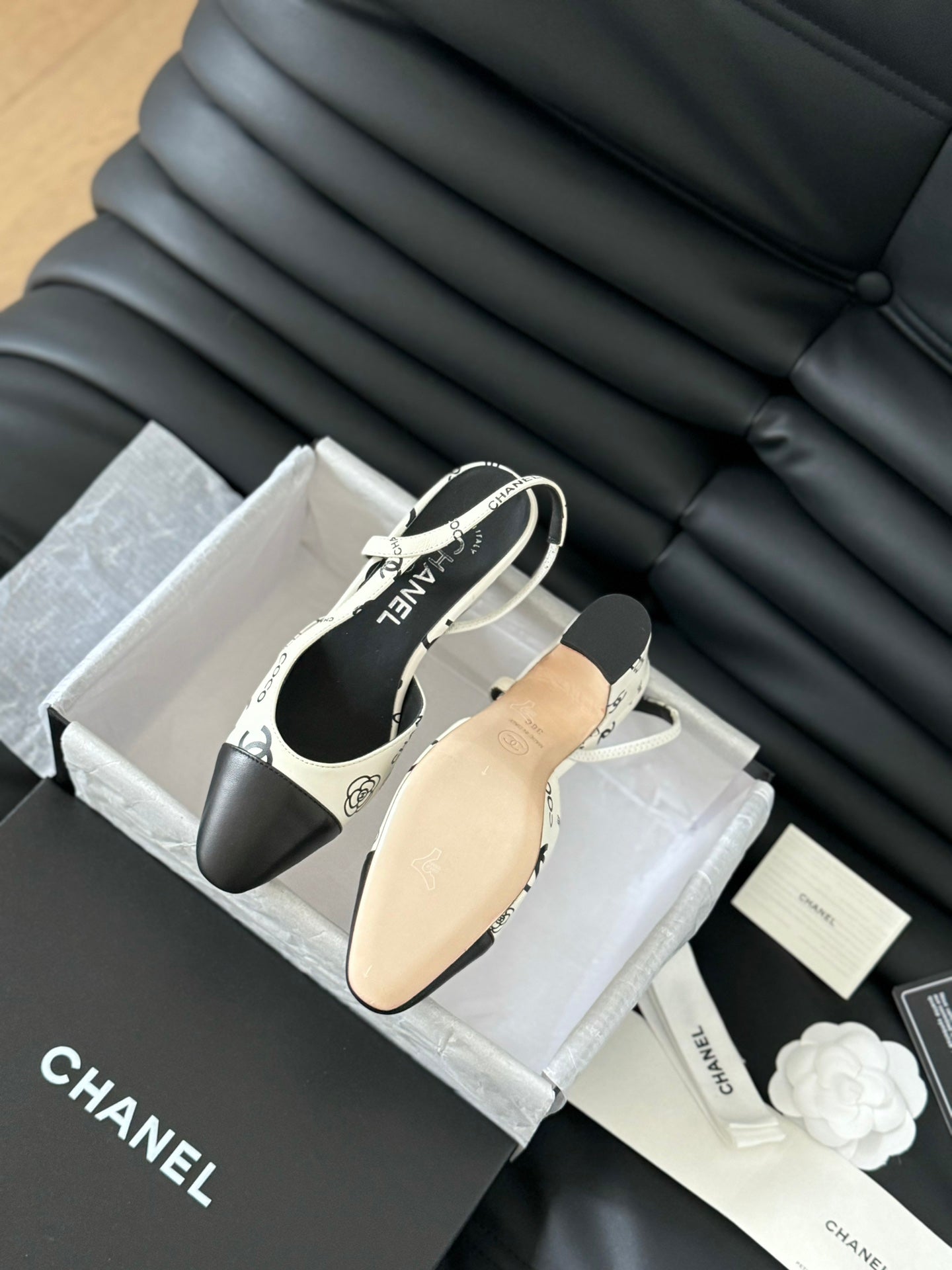 HIGH SLINGBACK IN WHITE MIX BLACK LAMBSKIN - 35