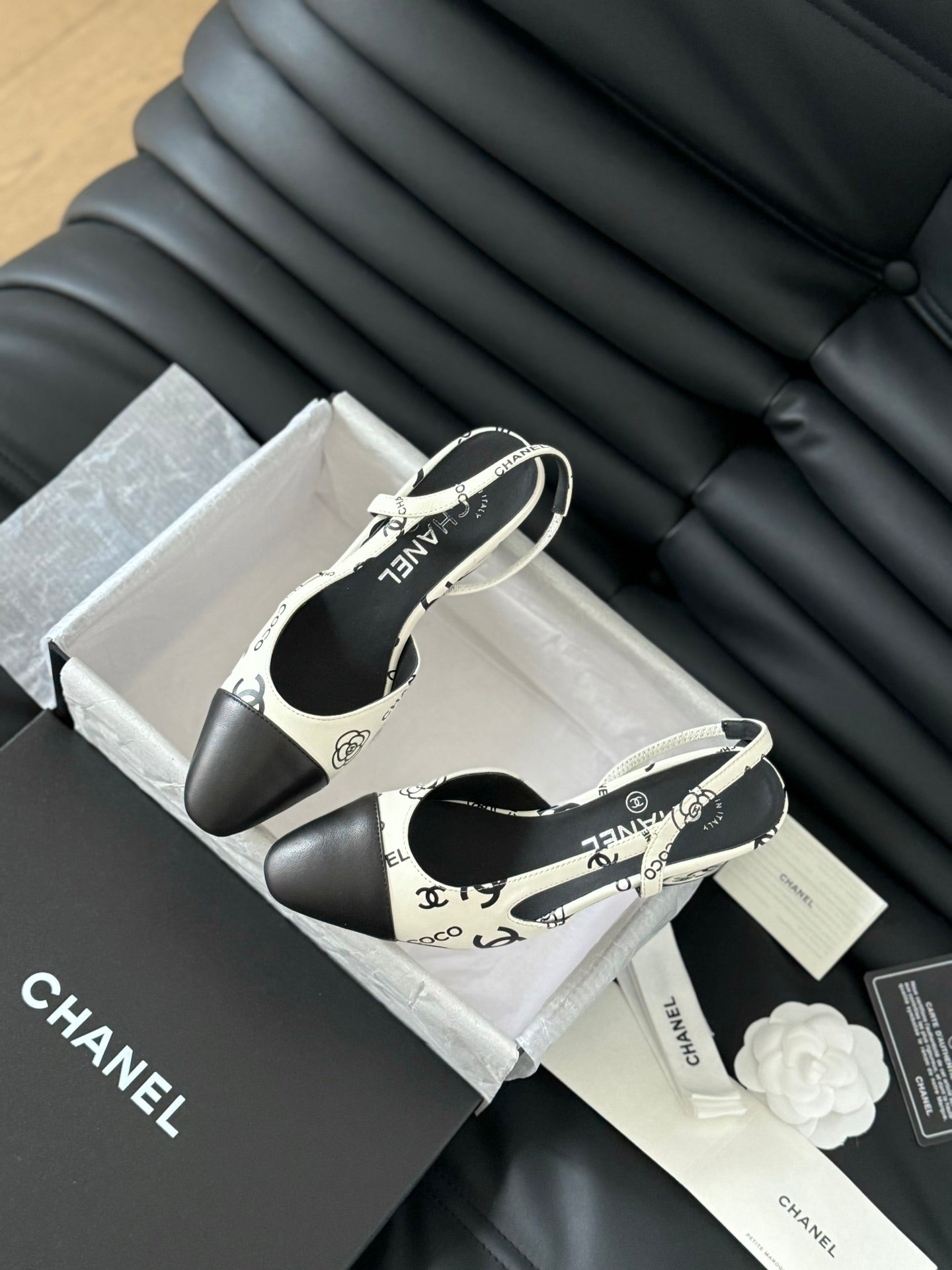 HIGH SLINGBACK IN WHITE MIX BLACK LAMBSKIN - 35