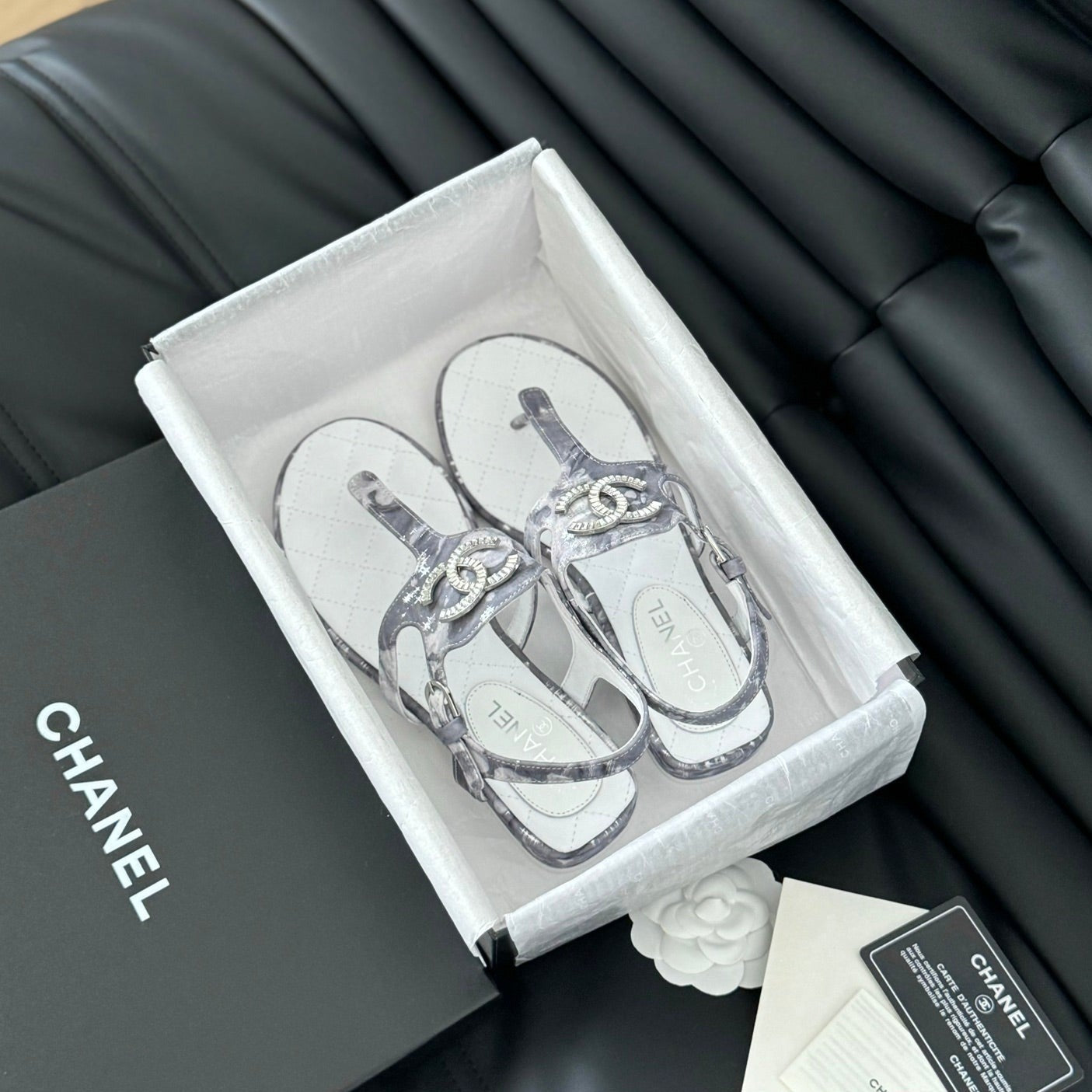 Double C Classic One-Strap Sandals White Gray Smoke Lambskin - 35