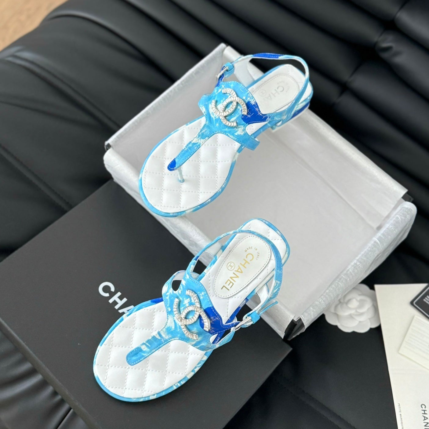 Double C Classic One-Strap Sandals White Sky Blue Lambskin - 35