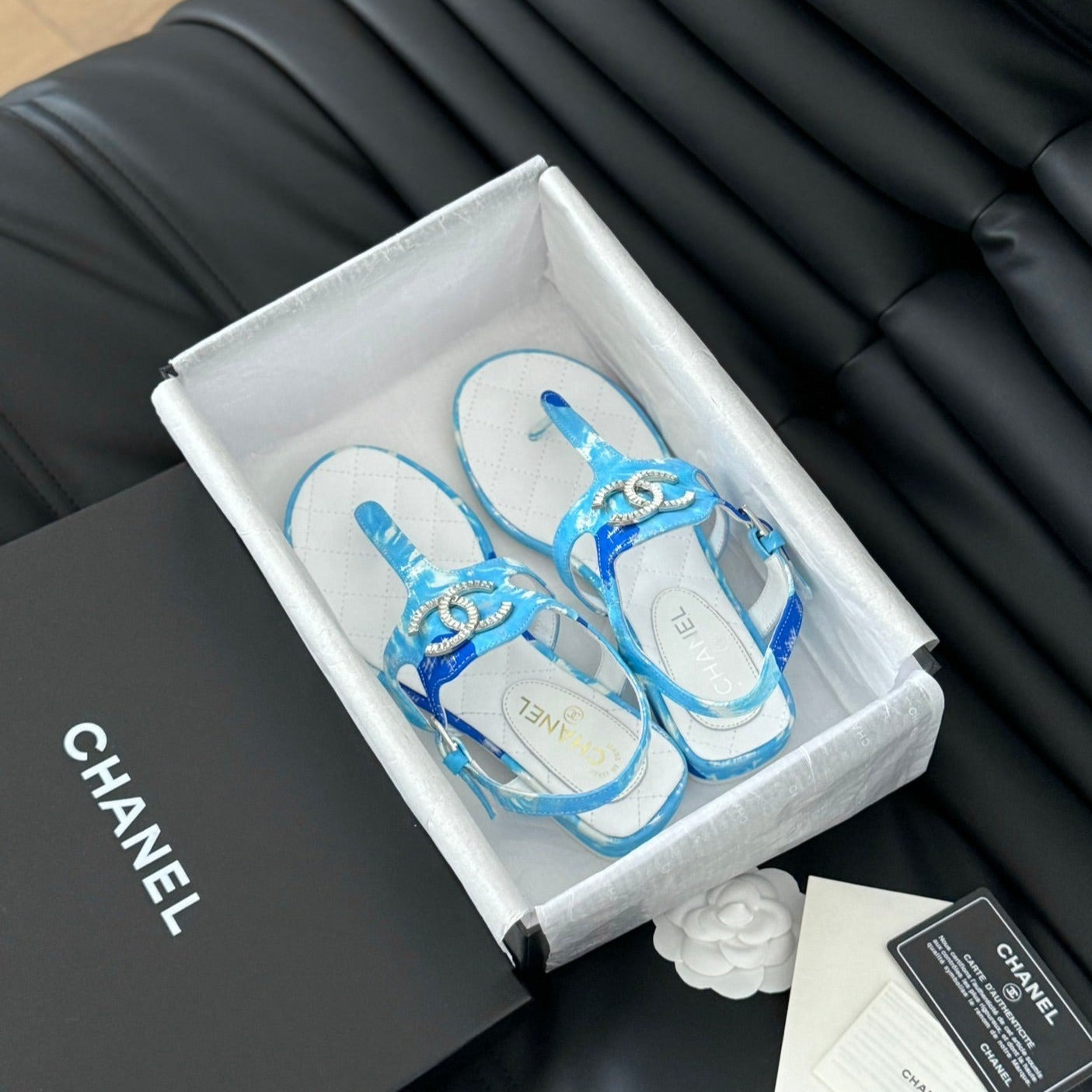 Double C Classic One-Strap Sandals White Sky Blue Lambskin - 35