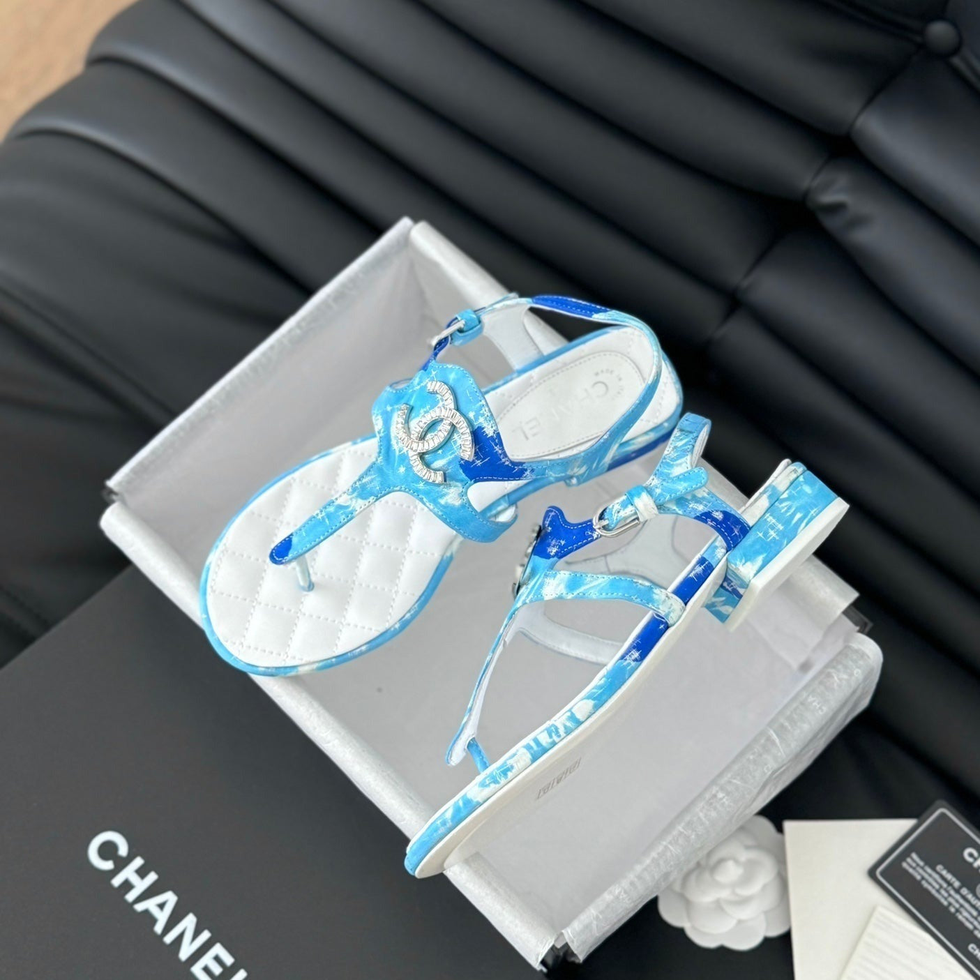 Double C Classic One-Strap Sandals White Sky Blue Lambskin - 35
