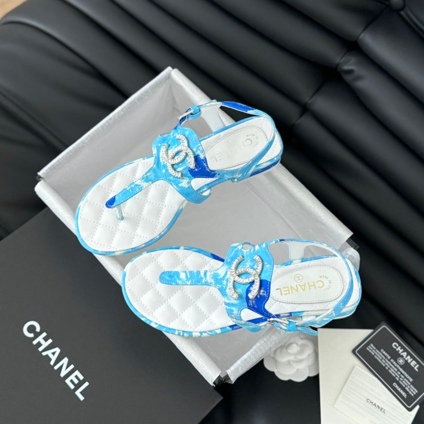 Double C Classic One-Strap Sandals White Sky Blue Lambskin - 35