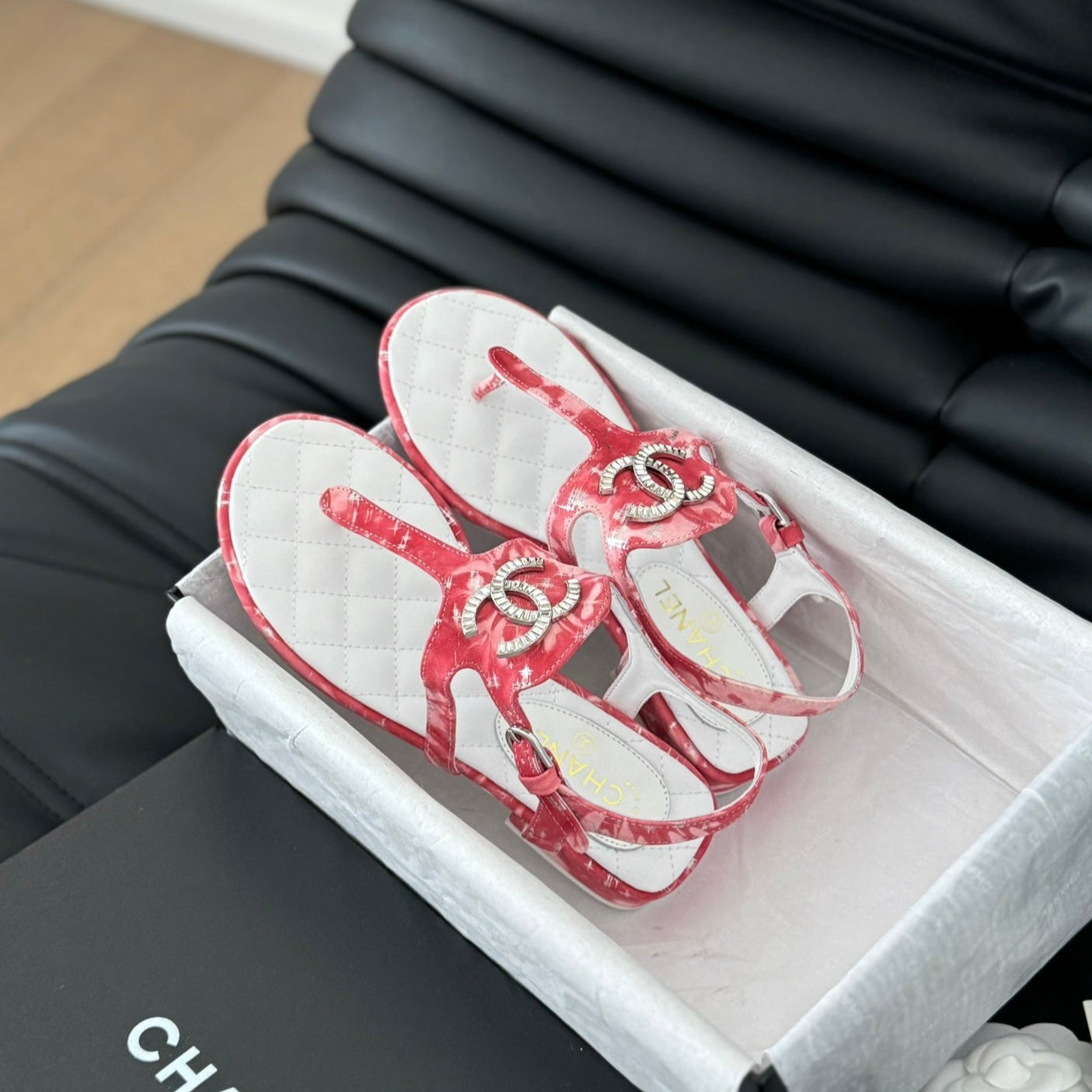 Double C Classic One-Strap Sandals White Pink Lambskin - 35