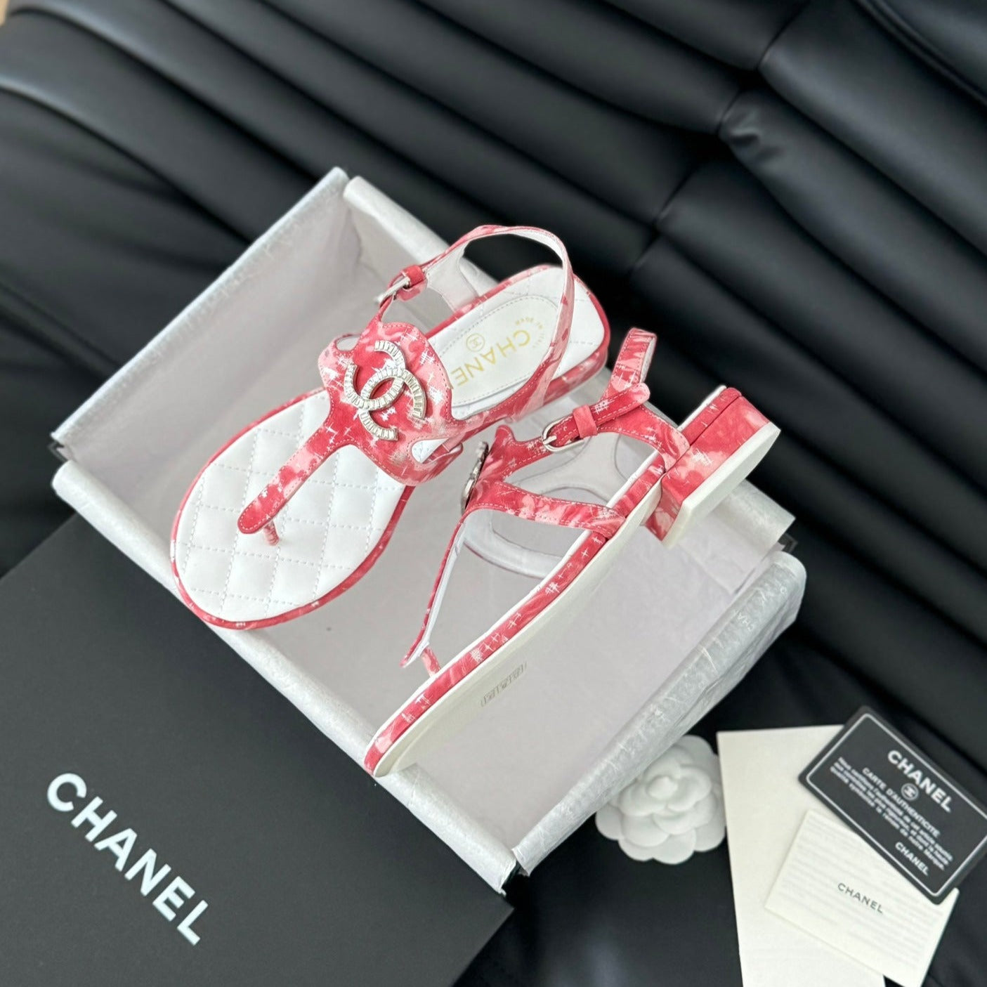 Double C Classic One-Strap Sandals White Pink Lambskin - 35