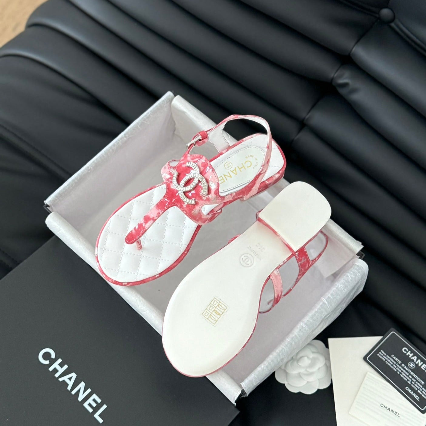 Double C Classic One-Strap Sandals White Pink Lambskin - 35