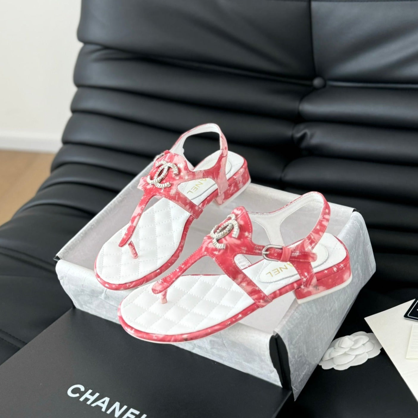 Double C Classic One-Strap Sandals White Pink Lambskin - 35