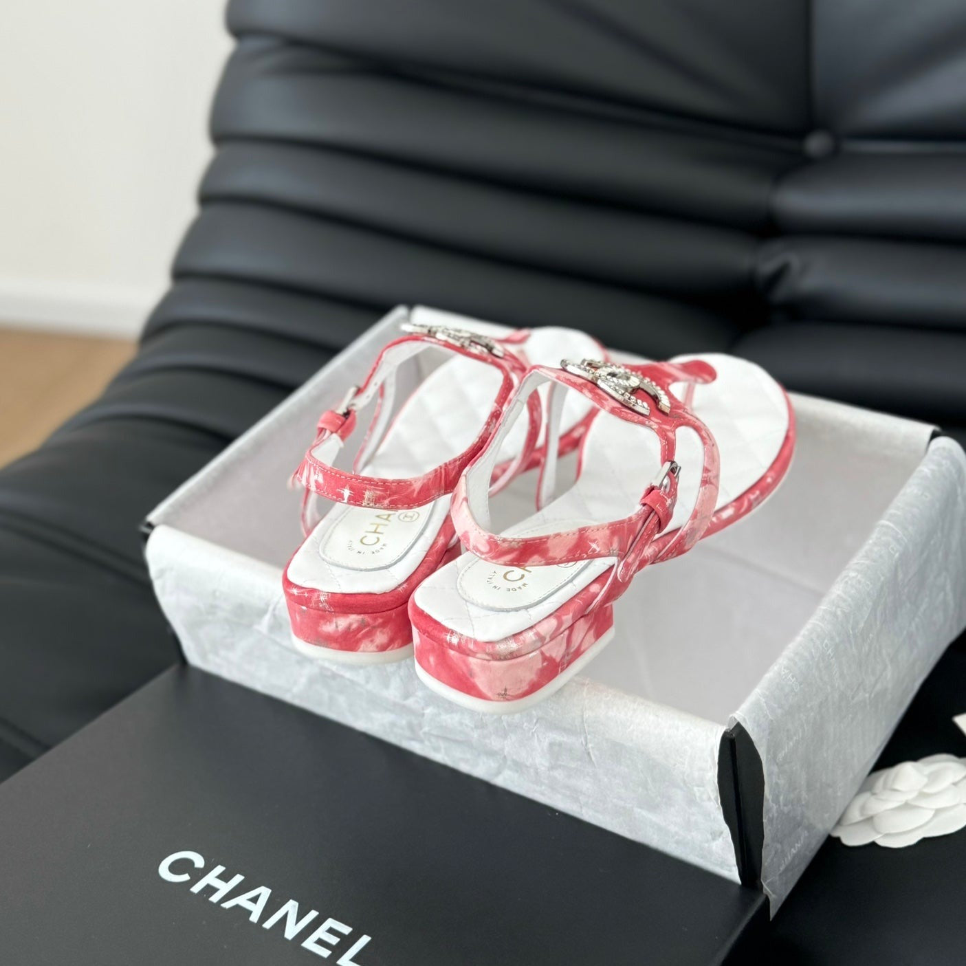 Double C Classic One-Strap Sandals White Pink Lambskin - 35