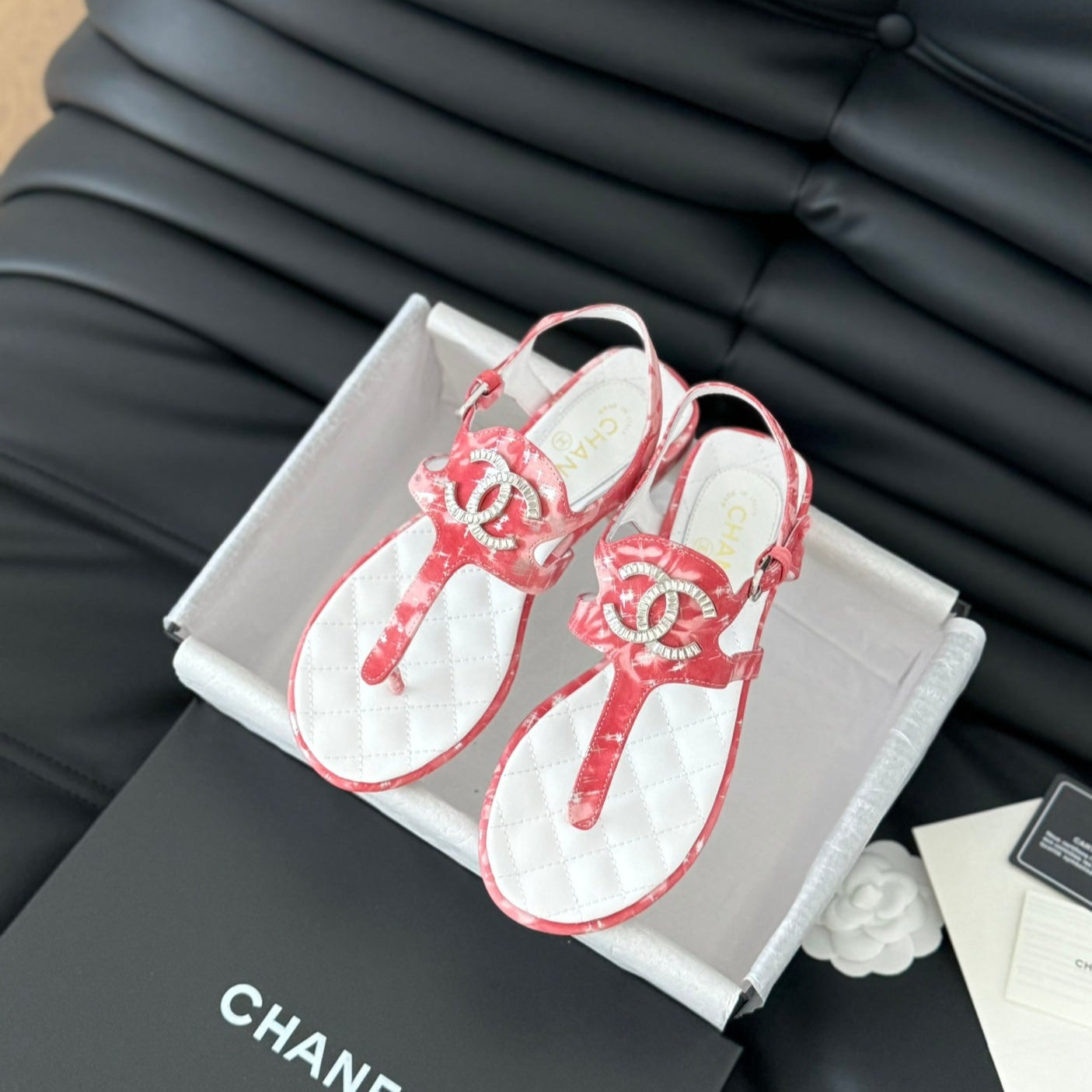 Double C Classic One-Strap Sandals White Pink Lambskin - 35