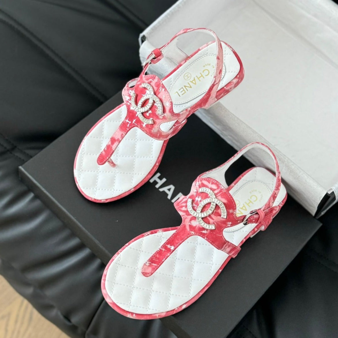 Double C Classic One-Strap Sandals White Pink Lambskin - 35