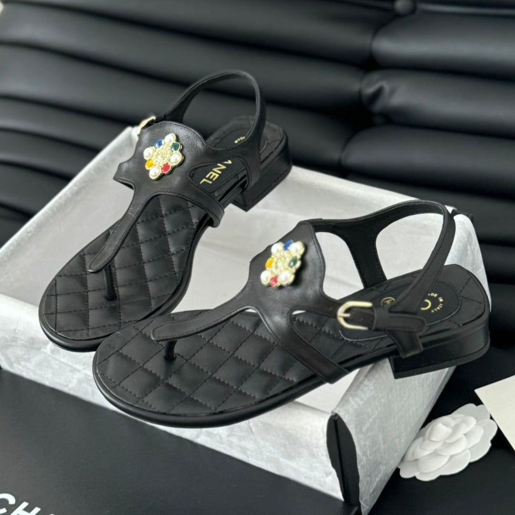 Double C Classic One-Strap Sandals Black Lambskin - 35