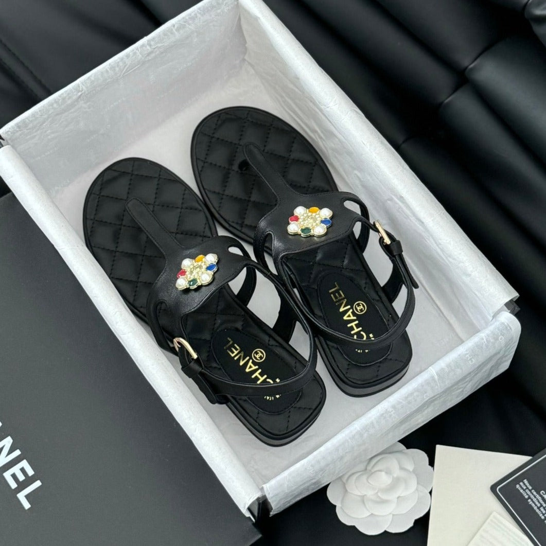 Double C Classic One-Strap Sandals Black Lambskin - 35