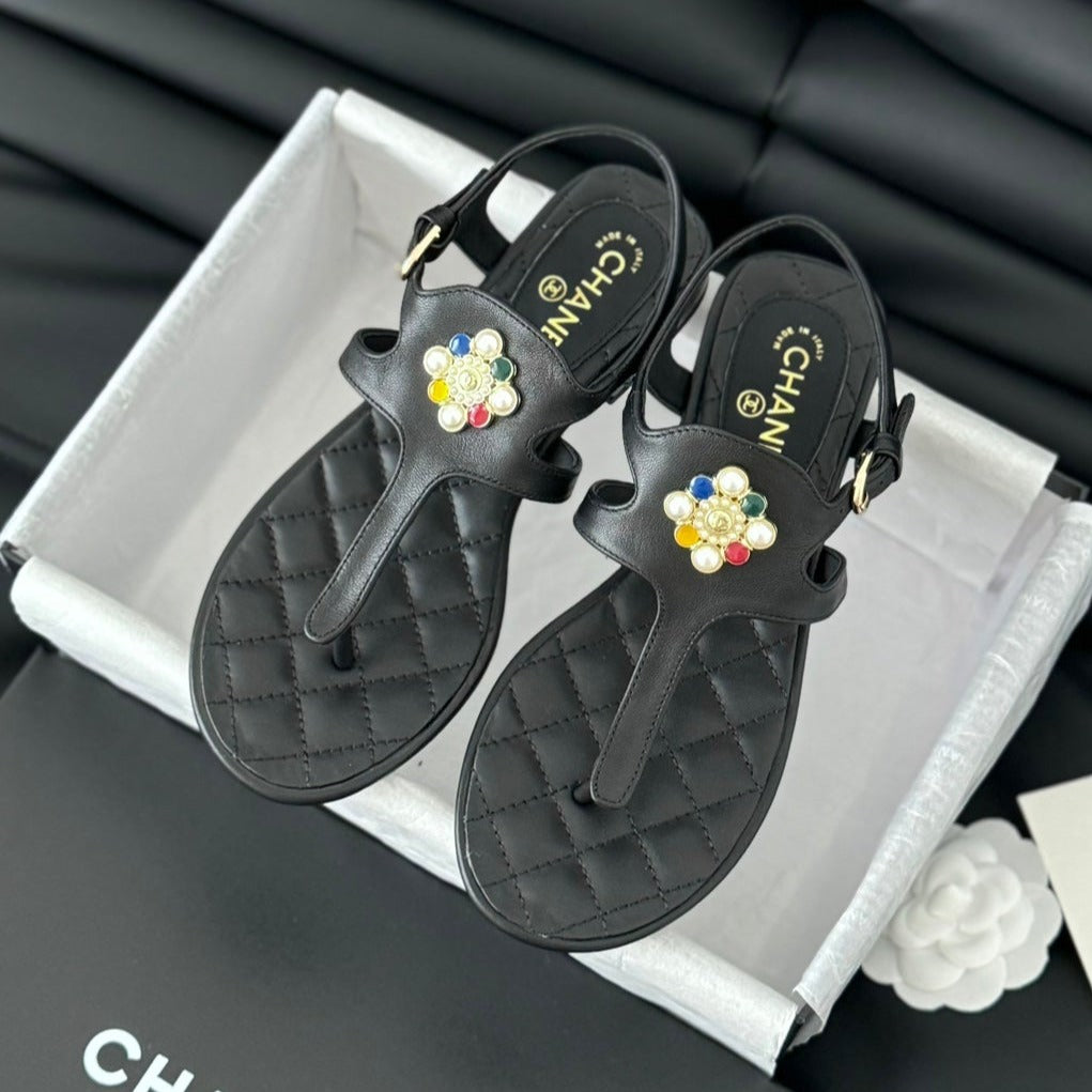 Double C Classic One-Strap Sandals Black Lambskin - 35
