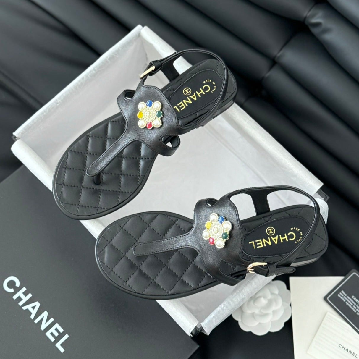 Double C Classic One-Strap Sandals Black Lambskin - 35