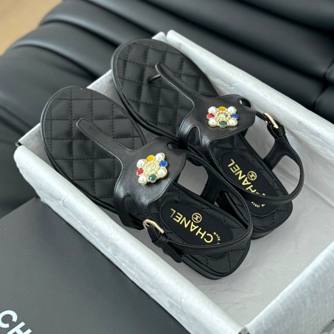Double C Classic One-Strap Sandals Black Lambskin - 35