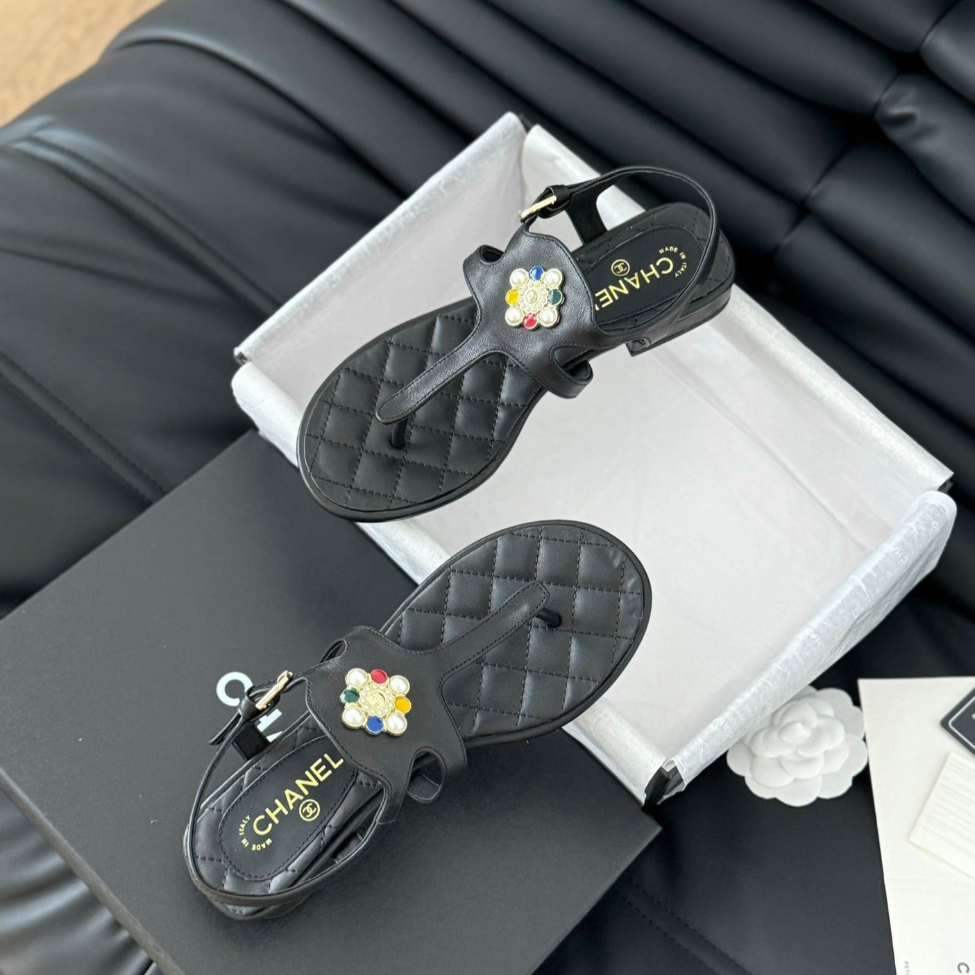 Double C Classic One-Strap Sandals Black Lambskin - 35