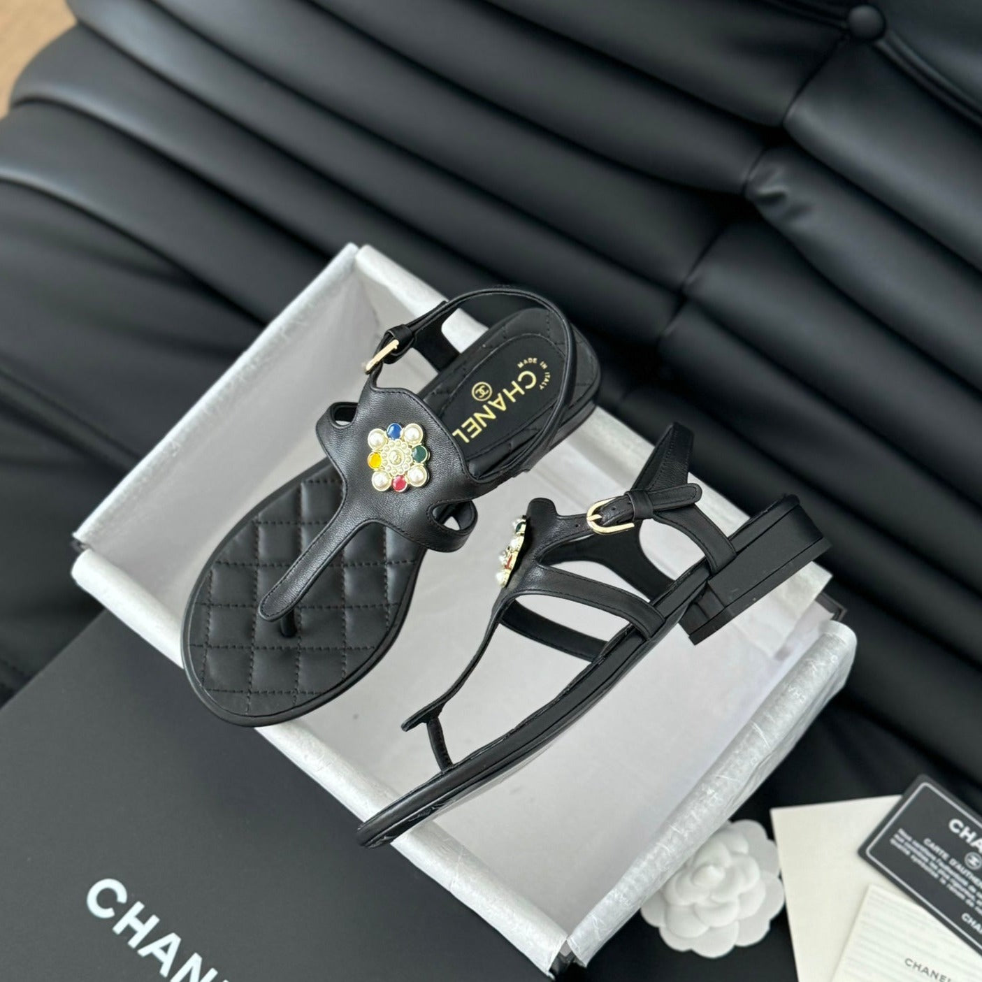 Double C Classic One-Strap Sandals Black Lambskin - 35