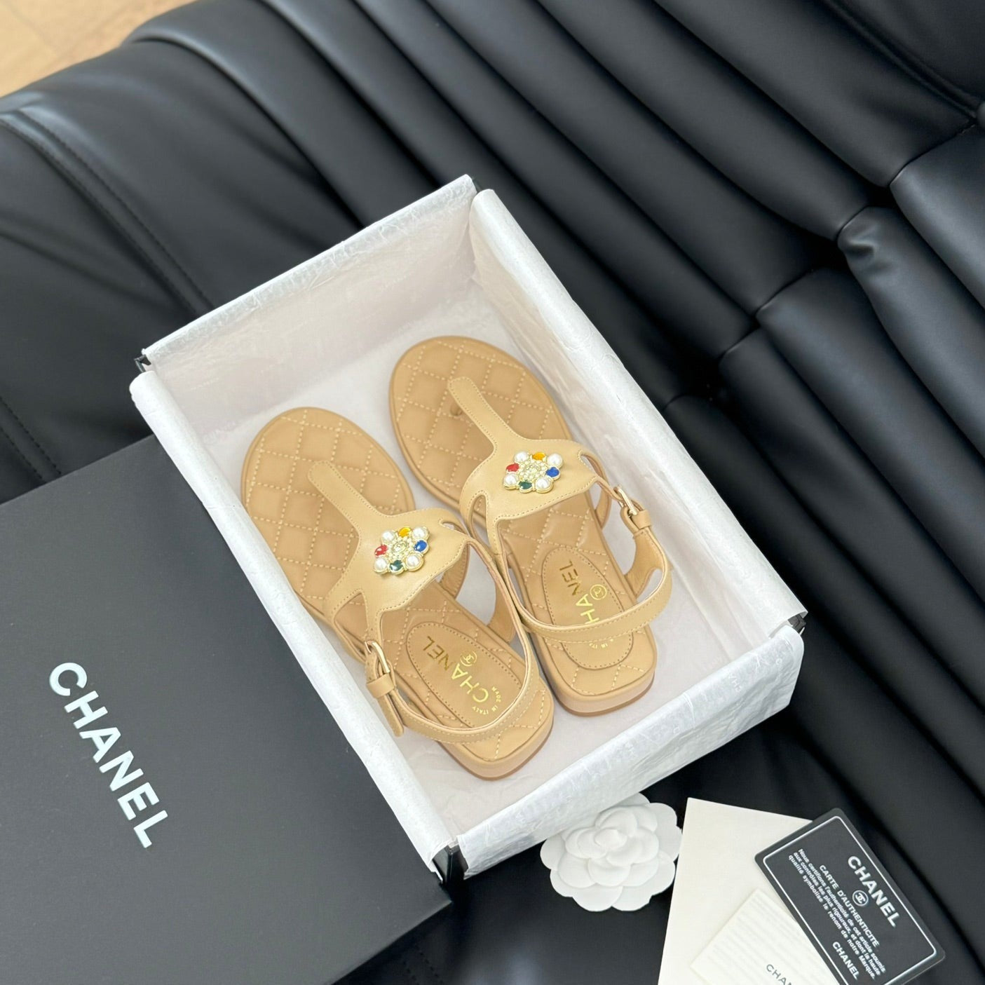 Double C Classic One-Strap Sandals Tan Brown Lambskin - 35